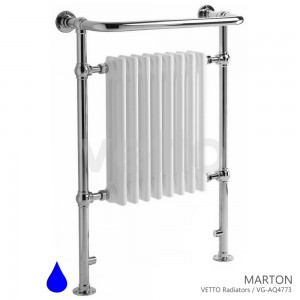 MARTON  H 96x69cm, 595W. Grzejnik wodny, łazienkowy retro, chrom/biel, montaż podłoga/ściana VETTO